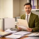 Haoran Nediu, graduado social colaborador, organizando documentos laborales en una oficina